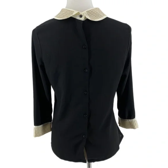 I. Madeline Black & Cream Beaded Trim Long Sleeve Shirt - Picture 5 of 7